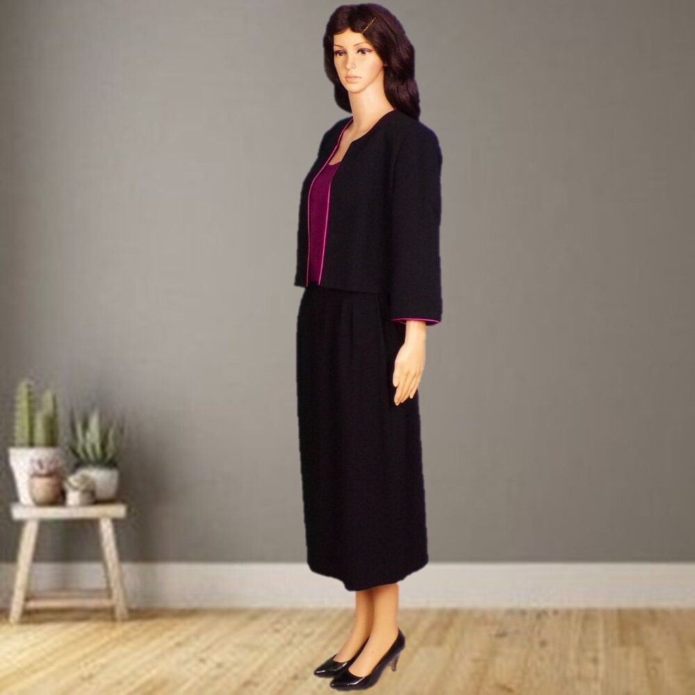 POSITIVE ATTITUDE/ANN GERLIN size 14 black/fuchsia 2-piece set jacket/skirt - Picture 8 of 11